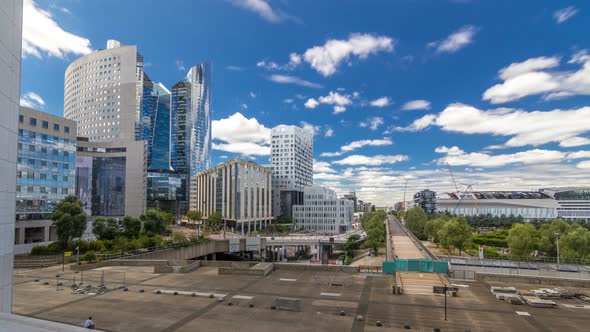 Skyscrapers of Defense Timelapse Hyperlapse Modern Business and Financial District in Paris with alt