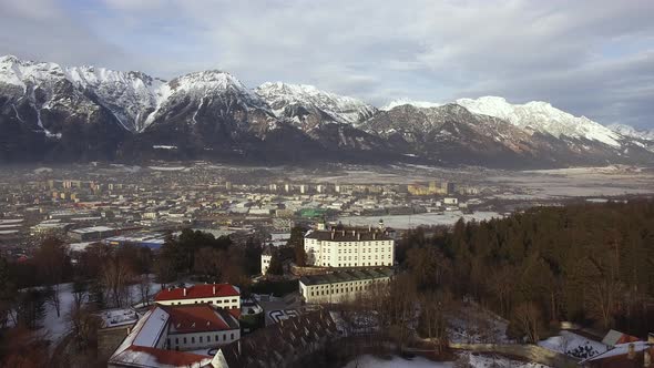 Aerial view of mountains surrounding Innsbruck