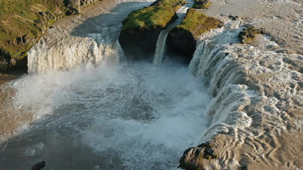 Iceland Landscape Drone Static Footage of Godafoss Waterfall