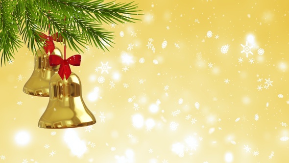 Chirstmas Bells On Golden Snowflake Background