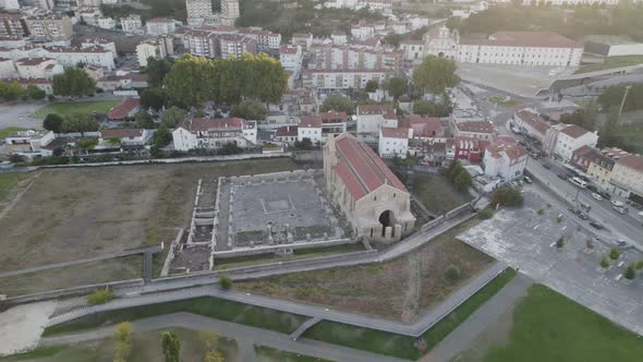 Abandoned Monastery of Santa Clara a Velha, Coimbra in Portugal. Aerial top-down orbit