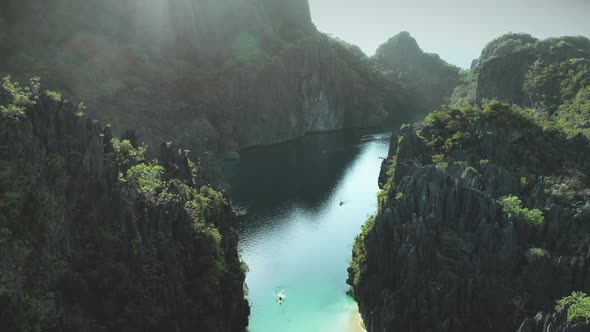 Green Cliff Island Shore of Sea Bay Aerial