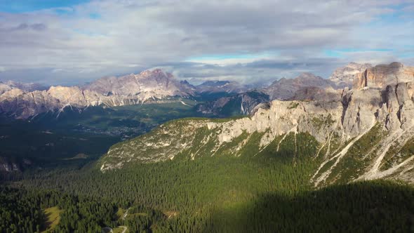 Flight above Italian Dolomites Alps ,Pass Giau