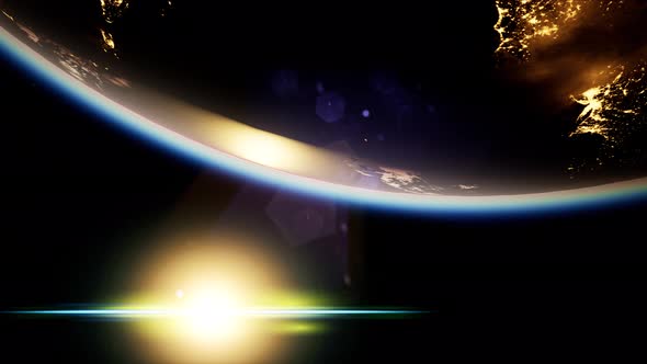 Space Sun and Planet Earth at Night alt