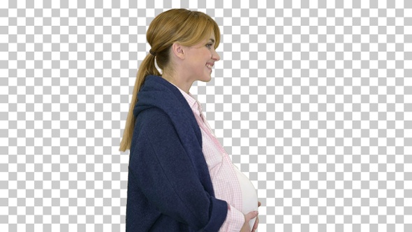 Pregnant lady walking and smiling, Alpha Channel