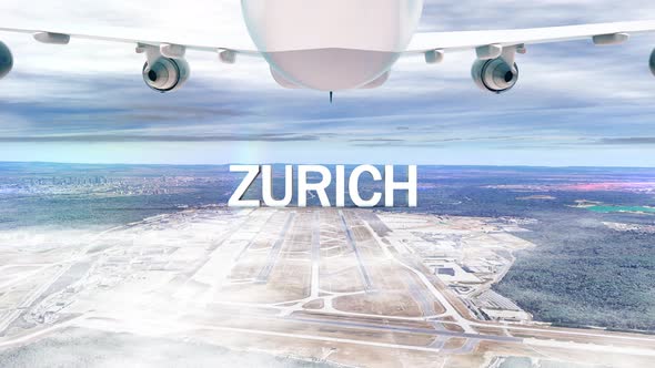 Commercial Airplane Over Clouds Arriving City Zurich