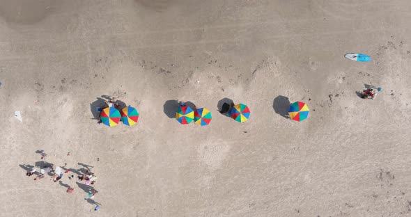 Birds eye view of Beach goers in Galveston Island Texas