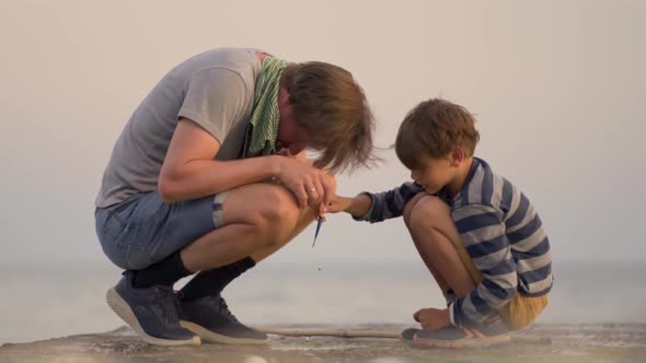 Happy Family Dad with Son Play Together