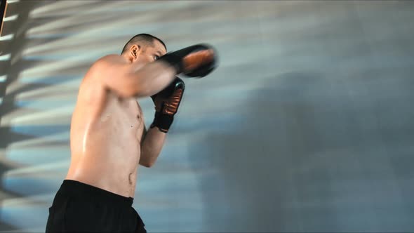 Young Male Athlete Training in Boxing Gym