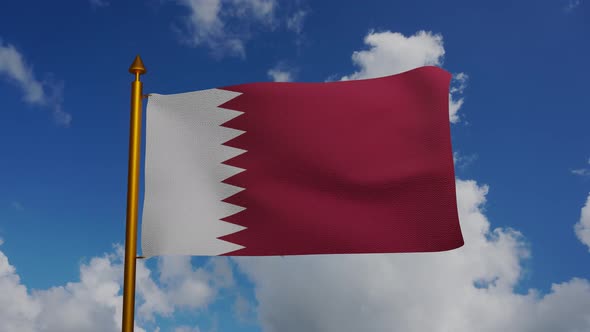 National flag of Qatar waving with flagpole and blue sky timelapse