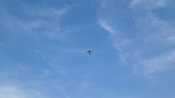 Passenger Plane Flying in the Blue Sky