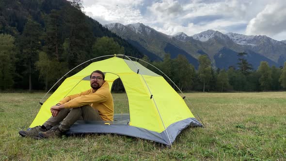 Camping in Mountains of North Caucasus in Fall Season Arkhyz KarachayCherkessia