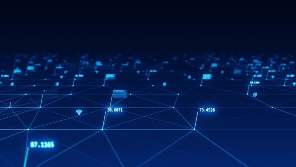 Blue futuristic technology icon and line linked network connection abstract background concept