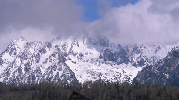 Snowy Mountain Peak in the Clouds, Strbske Pleso, Slovakia