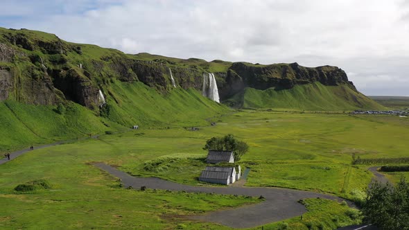 Iceland Waterfall Seljalandsfoss 4K Aerial Drone