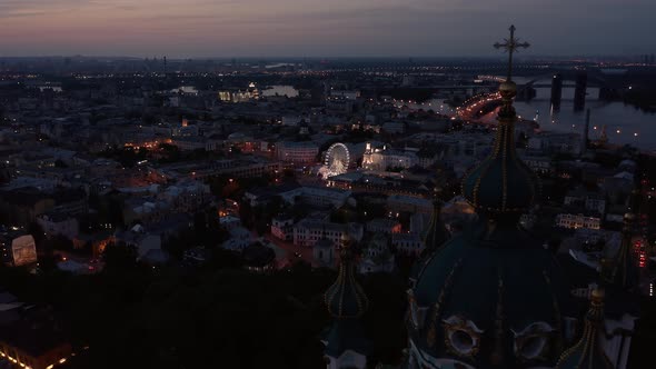 Beautiful Night City Scape with Orthodox Slavic Church Domes