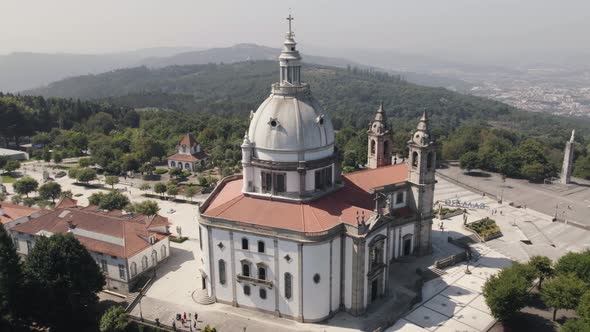 Neoclassical style Sameiro Sanctuary, landmark in Braga, Portugal. Aerial view