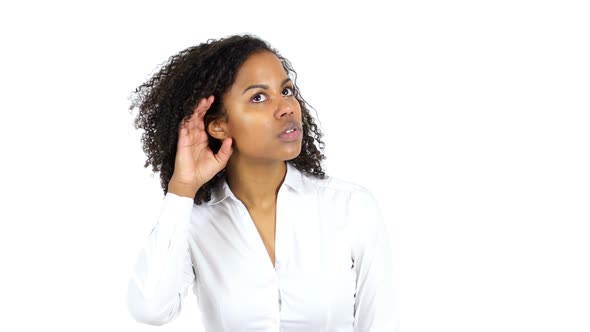 Black Woman Listening Carefully White Background