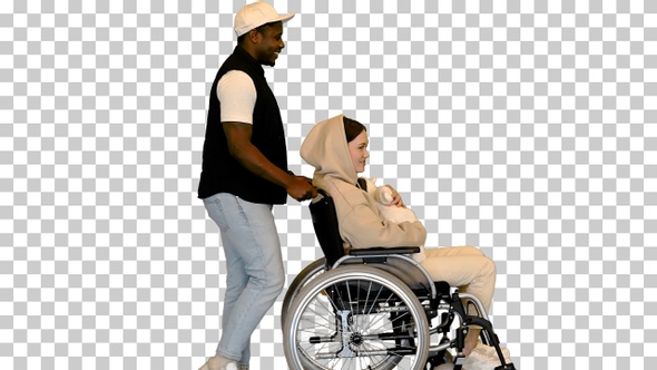 Young black man walking with his disabled, Alpha Channel