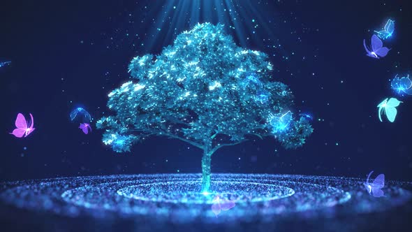 Blue Particle Tree Stage Background