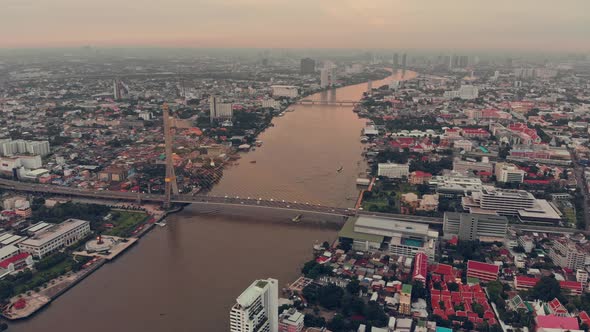 Purple Dusk Bangkok Downtown Near Chao Phraya River