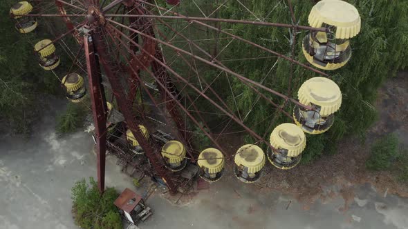 Abandoned Ferris Wheel Fairground From Drone View
