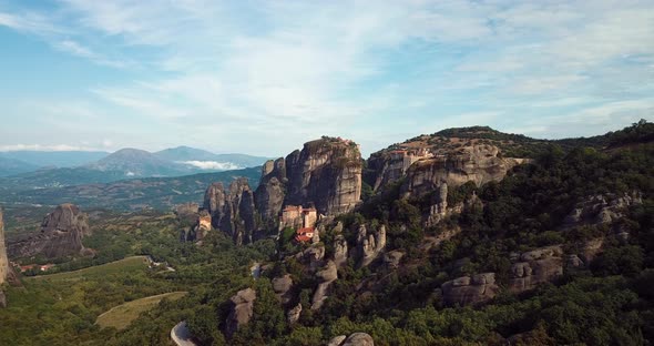 Aerial View Of The Mountains And Meteora Monasteries In Greece