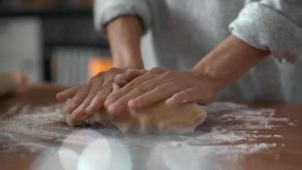 Female Hands Kneading Dough for Pie