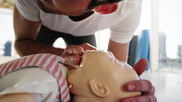 Male paramedic during cardiopulmonary resuscitation training