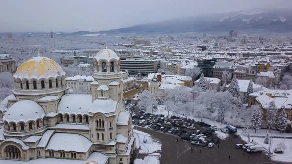 winter time in sofia alexander nevsky cathedral shoot with drone