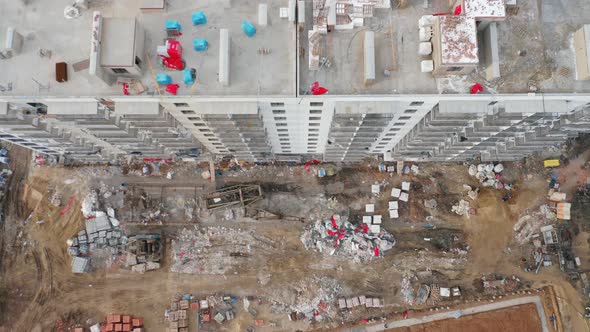 A Topdown Aerial View of the Construction Site of a Residential Building in the City