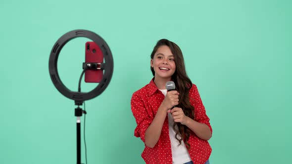 Singer Kid Blogging Light Lamp Singing with Microphone Music