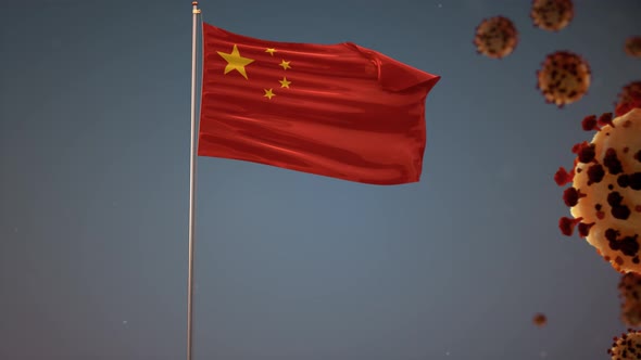 China Flag With Corona Virus Attack 4K