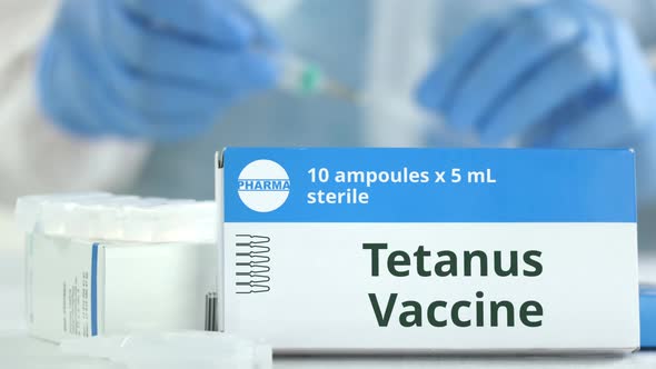 Ampoules with Tetanus Vaccine on the Table