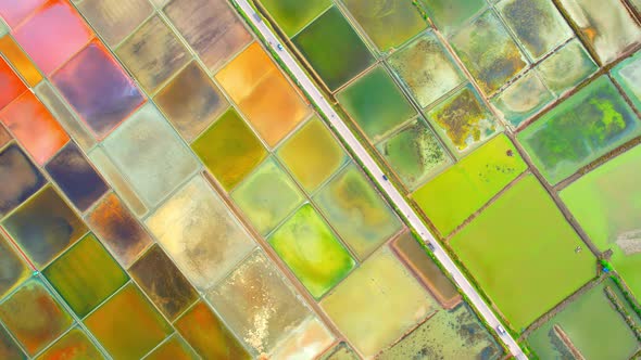 An aerial view of salt production at Mae Klong, Samut Songkhram, Thailand