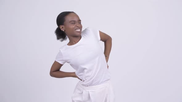 Young Stressed African Woman Having Back Pain