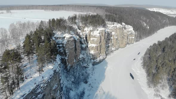 Aerial View of Mountain Cliff and River