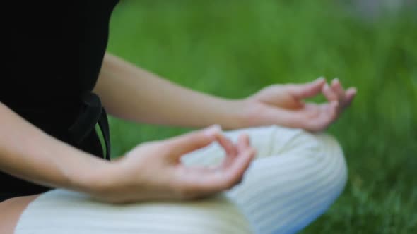 Woman Meditating in the Park, Unity With Nature, Healthy Outdoor Exercises