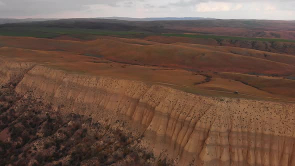 4wd Vehicle Drives On Majestic Vashlovani National Park Off Road Terrain 