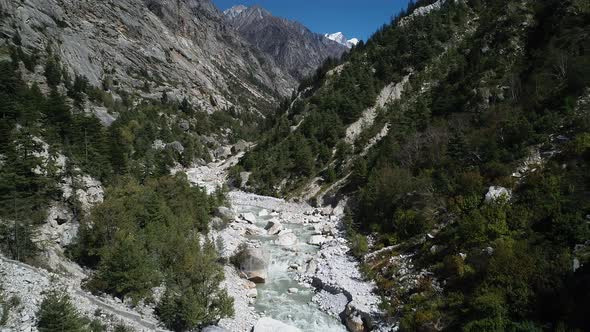 Gangotri valley in the state of Uttarakhand in India seen from the sky alt