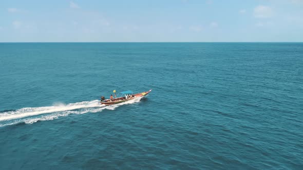 Aerial Ocean Speed Boat Sail Blue Sea Water