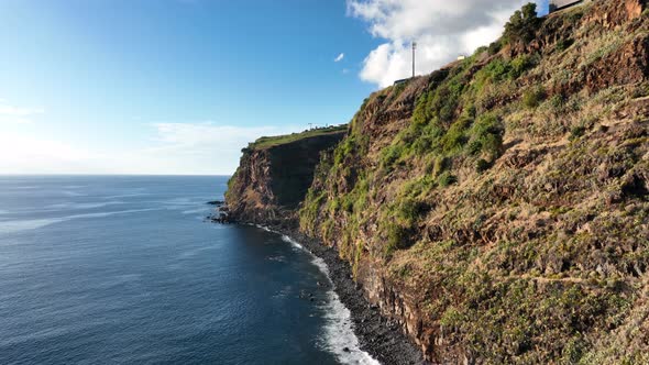 Coastline of Madeira Portugal Beautifull Sunny Island the Atlantic Ocean Aerial Drone View