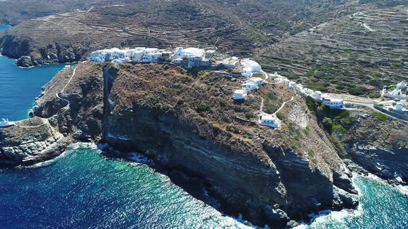 Kastro Sifnou beach on Sifnos island in cyclades in Greece from the sky