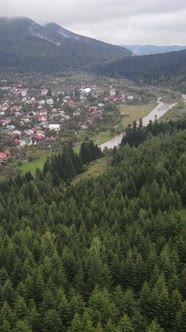 Vertical Video Village in the Carpathian Mountains in Autumn