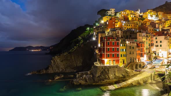 Time Lapse of the beautiful and scenic seaside village of Riomaggiore in Italy