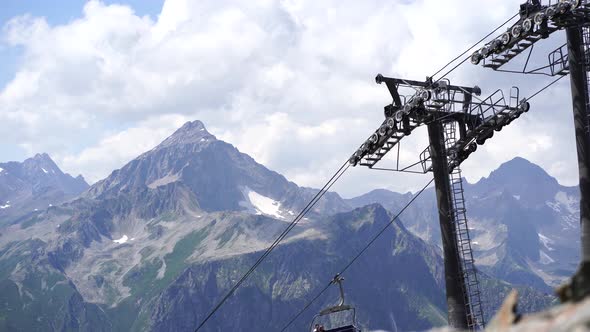 Cableway on Mountaintop in Cloudy Weather