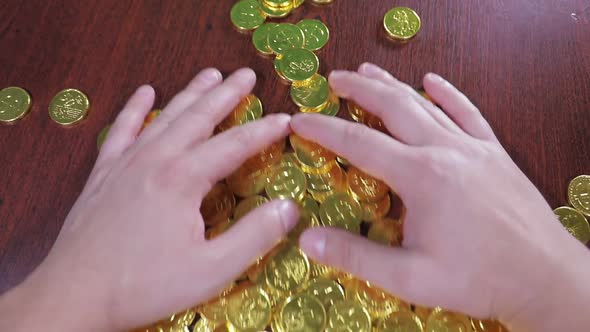 Background with Gold Coins Gold Bitcoins