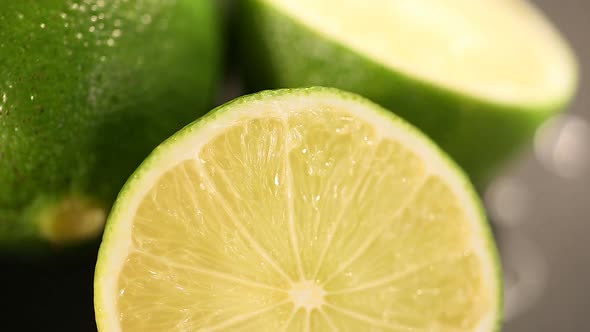 Green Lime Cut Before Squeezing Refreshing Energetic Juice, Healthy Lifestyle