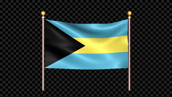 Flag Of Bahamas Waving In Double Pole Looped