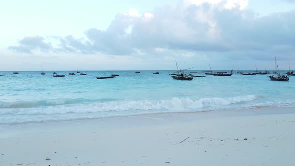 Boats in the Ocean Near the Coast of Zanzibar Tanzania Slow Motion